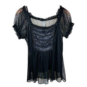 ECI New York Size 12 Polka Dot Sheer Blouse Top Puff Sleeve Office Brunch